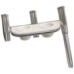 Tigress Offset Triple Rod Holder w/Cup Holders - Port Side - Polished Aluminum