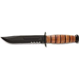 KA-BAR Short Fixed USMC 5.25 in Combo Blk Blade Leather Hndl