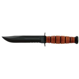 KA-BAR Short Fixed 5.25 in Black Combo Blade Leather Handle