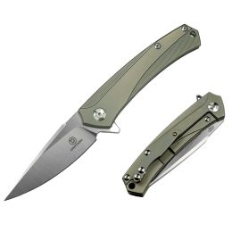 Defcon Barracuda D2 Folder 3.5in Blade Green Titanium Handle