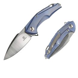 Defcon Sharks Tooth S35VN Folder 3.5in Blue Milled Titanium