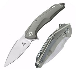 Defcon Sharks Tooth S35VN Folder 3.5 in Light Gray Titanium