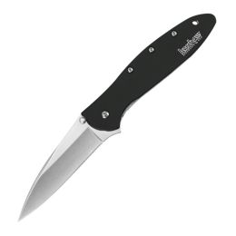 Kershaw Leek Assisted 3 in Stonewash Plain Black Aluminum